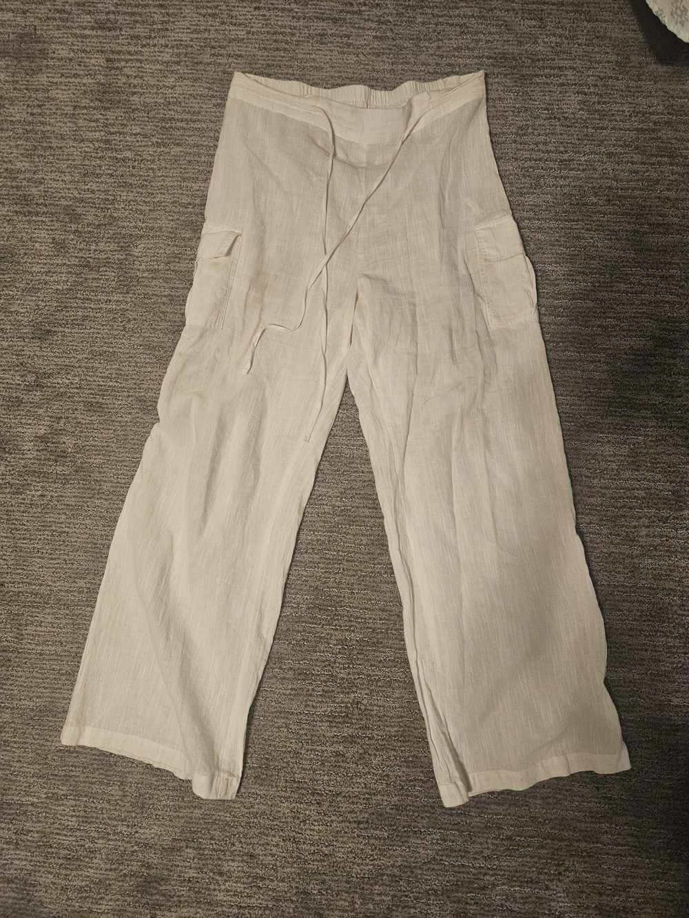 Women's Cream Cargo Linen-Blend Wide Leg Pants